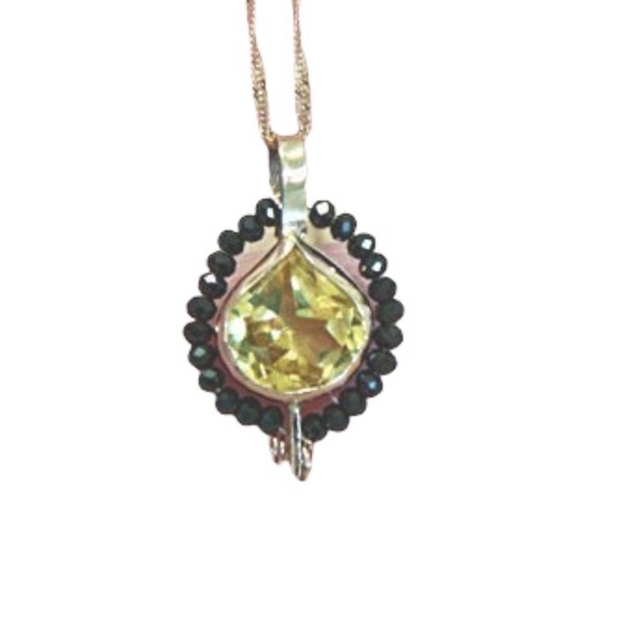 Natural Black Spinel Citrine Pendant Solid 14k Yellow Gold - no Chain - Picture 10 of 10